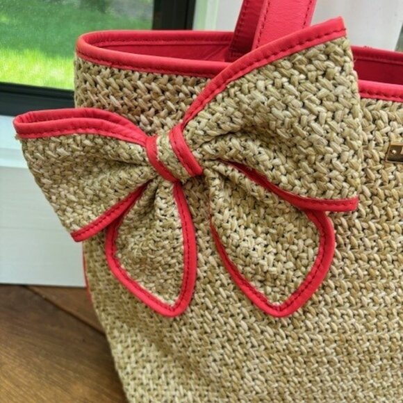 Kate Spade New York BELLE PLACE Woven STRAW BOW TOTE Handbag Purse - Picture 2 of 12